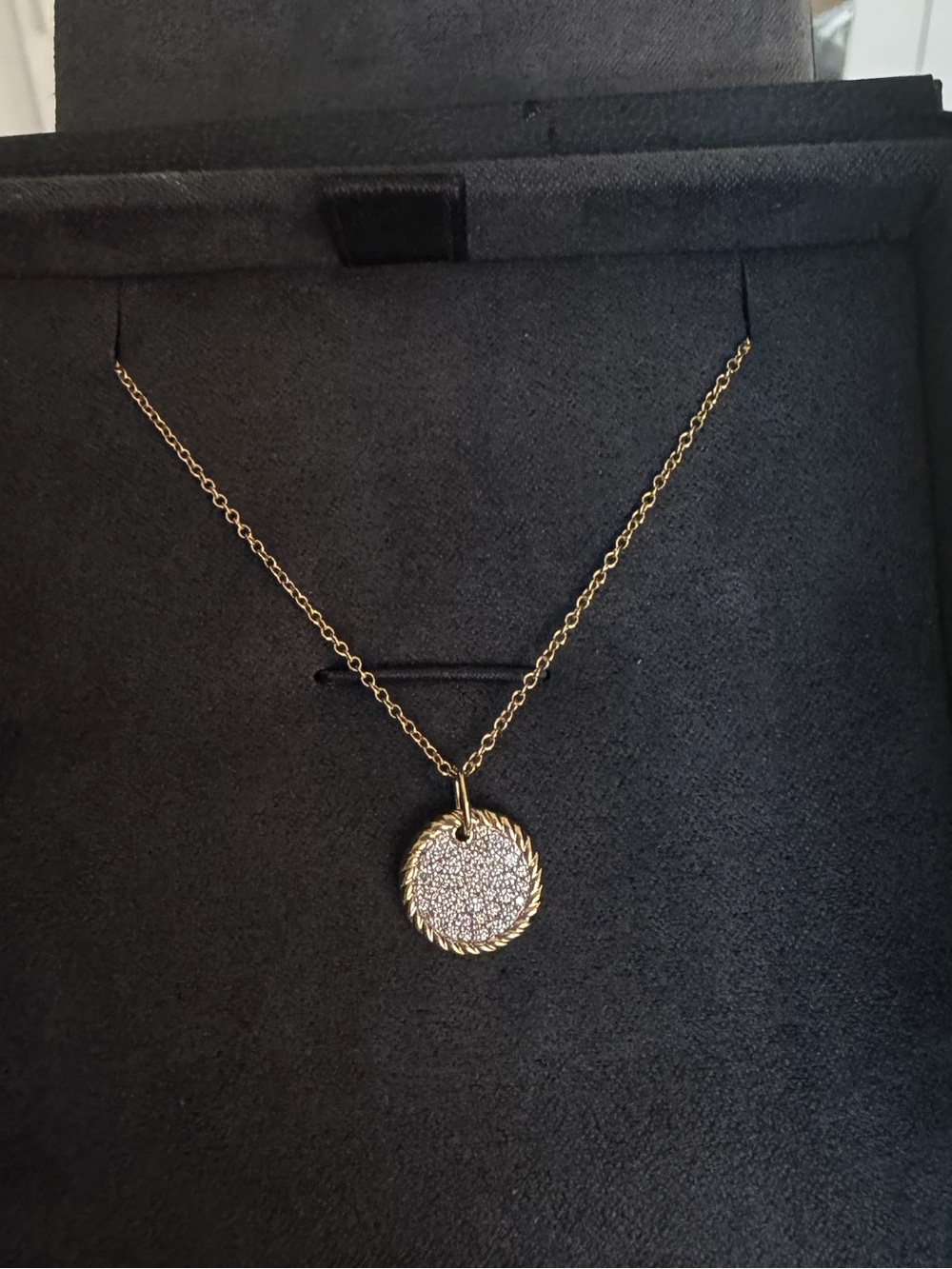 David Yurman 18k Gold & Pavé Diamond Disc Pendant Necklace - with receipt